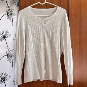 Cleo White Diamond Texture Knit Button Front Cardigan Size M